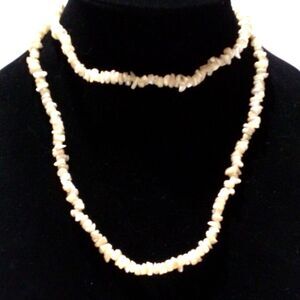 Mother of Pearl Chip Beaded Necklace 34" Long Strand